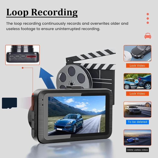 Alt view image 11 of 14 - Dash Camera for Car - 3 Inch 1080P IPS Touchscreen Car Camera - G-Sensor/Loop Recording / 24H Parking Monitor / 150° Wide Angle/Night Vision/Exposure Compensation/Support TF Card