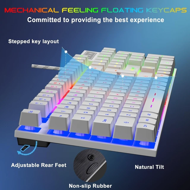 Alt view image 10 of 14 - BlueFinger RGB Gaming Keyboard and Backlit Mouse and Headset Combo, USB Wired Backlit Keyboard, LED Gaming Mouse Set, Headset with Microphone for Laptop PC Computer Game and Work, White