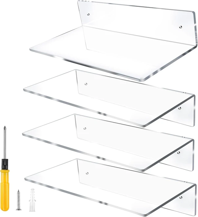 Alt view image 8 of 14 - Jansburg 12 Inch L-Shaped Acrylic Floating Shelf Clear Wall Mounted Shelves Invisible 5MM Thick Shelf for Wall Storage Clear Shelves for Makeup Photo Picture Book Record Display 4 Pack