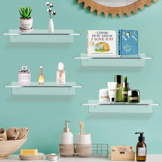 Alt view image 9 of 14 - Jansburg 12 Inch L-Shaped Acrylic Floating Shelf Clear Wall Mounted Shelves Invisible 5MM Thick Shelf for Wall Storage Clear Shelves for Makeup Photo Picture Book Record Display 4 Pack