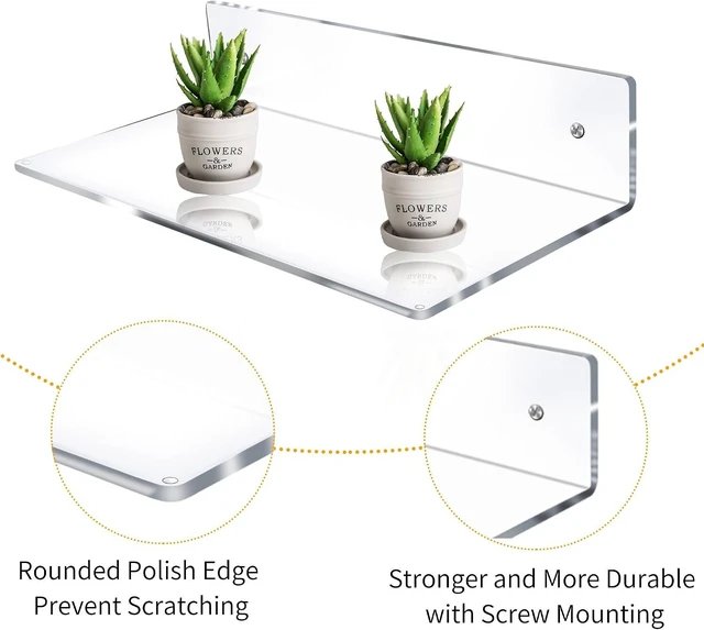Alt view image 11 of 14 - Jansburg 12 Inch L-Shaped Acrylic Floating Shelf Clear Wall Mounted Shelves Invisible 5MM Thick Shelf for Wall Storage Clear Shelves for Makeup Photo Picture Book Record Display 4 Pack