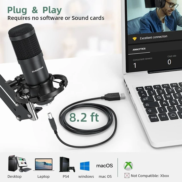 Alt view image 12 of 14 - SUDOTACK ST-800 Podcast Microphone Kit, 192kHz/24bit USB Condenser PC Mic | 192kHz/24bit chipset, cardioid pickup, studio recording, streaming gaming, voice-over YouTube Twitch, desktop creators