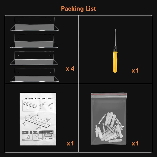 Alt view image 14 of 14 - Jansburg 12 Inch L-Shaped Acrylic Floating Shelf Clear Wall Mounted Shelves Invisible 5MM Thick Shelf for Wall Storage Clear Shelves for Makeup Photo Picture Book Record Display 4 Pack