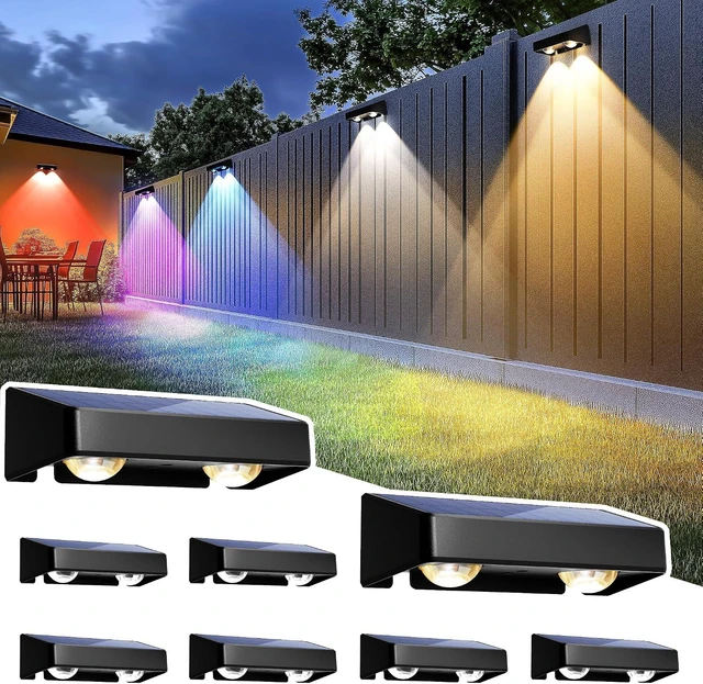 Alt view image 8 of 14 - SOLPEX Solar Fence Lights Outdoor, 9 Fixed Colors Color Changing Fence Solar Lights Outdoor Waterproof IP65, LED Deck Lighting for Halloween Backyard Wall Step Patio Railing Pool Porch (8 Pack)