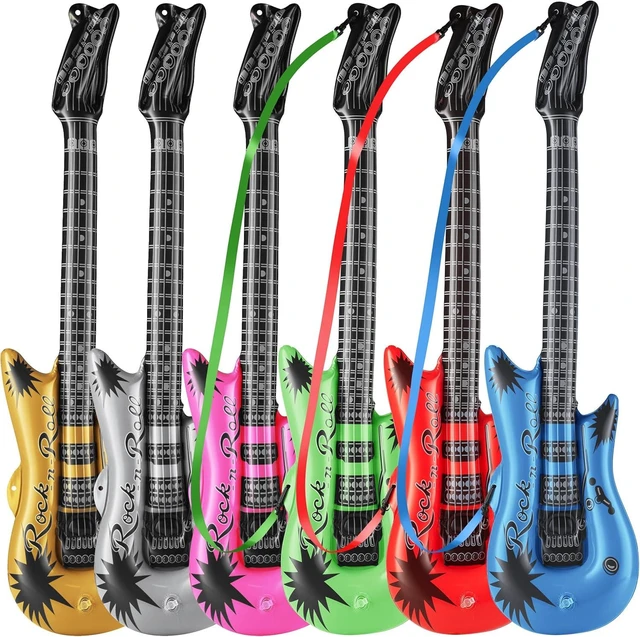 Alt view image 8 of 14 - Inflatable Guitars With Strap - (pack Of 12) 36-inch Colorful Blow Up Guitar, Party Favors, DJ-props, Photo-booth, Birthdays, Rock Star, Rock And Roll Party Decorations, 80s 90s Party Supplies