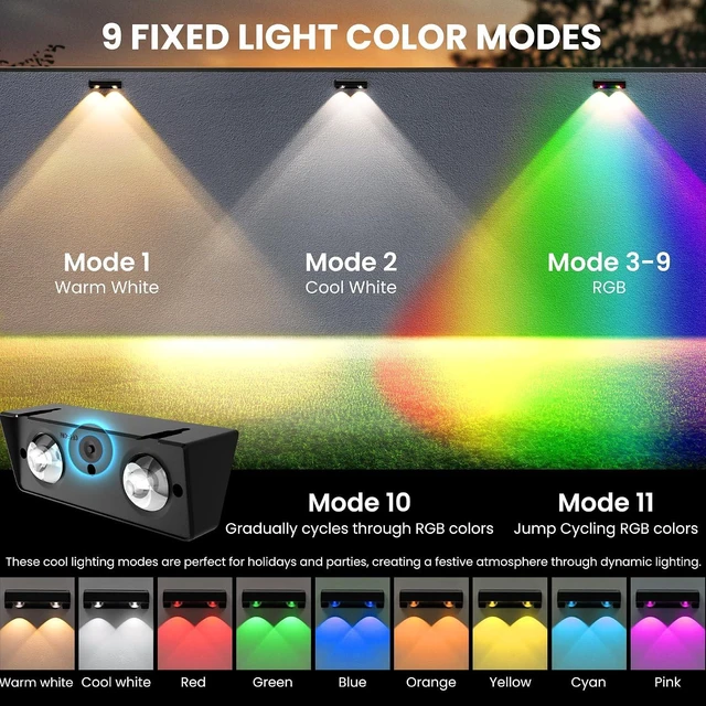 Alt view image 10 of 14 - SOLPEX Solar Fence Lights Outdoor, 9 Fixed Colors Color Changing Fence Solar Lights Outdoor Waterproof IP65, LED Deck Lighting for Halloween Backyard Wall Step Patio Railing Pool Porch (8 Pack)