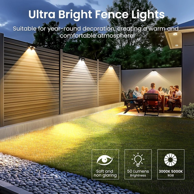 Alt view image 11 of 14 - SOLPEX Solar Fence Lights Outdoor, 9 Fixed Colors Color Changing Fence Solar Lights Outdoor Waterproof IP65, LED Deck Lighting for Halloween Backyard Wall Step Patio Railing Pool Porch (8 Pack)
