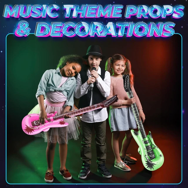 Alt view image 10 of 14 - Inflatable Guitars With Strap - (pack Of 12) 36-inch Colorful Blow Up Guitar, Party Favors, DJ-props, Photo-booth, Birthdays, Rock Star, Rock And Roll Party Decorations, 80s 90s Party Supplies