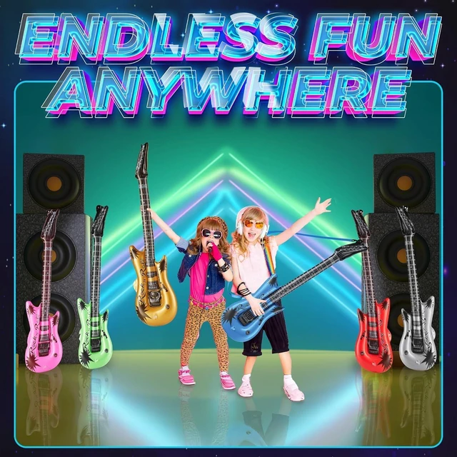 Alt view image 14 of 14 - Inflatable Guitars With Strap - (pack Of 12) 36-inch Colorful Blow Up Guitar, Party Favors, DJ-props, Photo-booth, Birthdays, Rock Star, Rock And Roll Party Decorations, 80s 90s Party Supplies