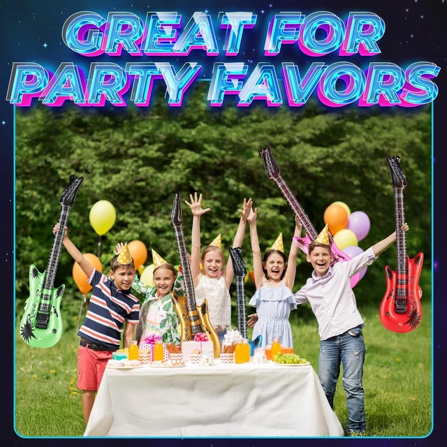 Alt view image 13 of 14 - Inflatable Guitars With Strap - (pack Of 12) 36-inch Colorful Blow Up Guitar, Party Favors, DJ-props, Photo-booth, Birthdays, Rock Star, Rock And Roll Party Decorations, 80s 90s Party Supplies