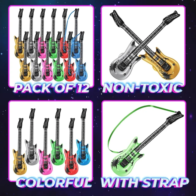 Alt view image 9 of 14 - Inflatable Guitars With Strap - (pack Of 12) 36-inch Colorful Blow Up Guitar, Party Favors, DJ-props, Photo-booth, Birthdays, Rock Star, Rock And Roll Party Decorations, 80s 90s Party Supplies
