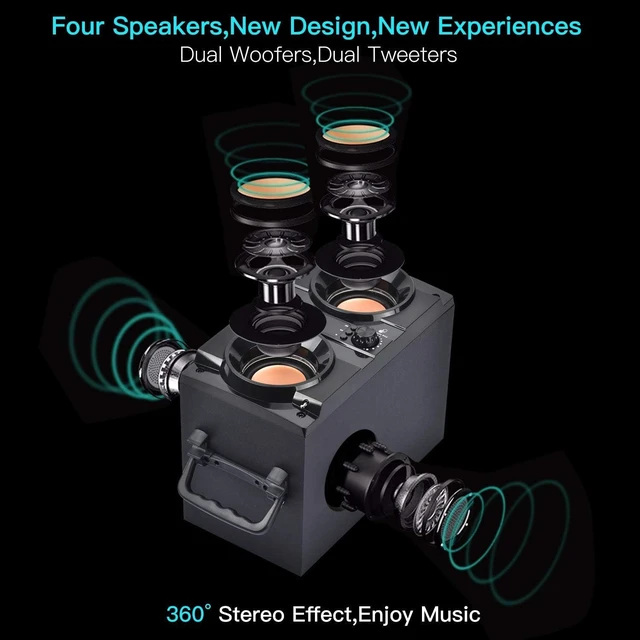 Alt view image 10 of 14 - 60W (80W Peak) Portable Bluetooth Speaker with Double Subwoofer Heavy Bass, Bluetooth 5.0 Wireless 100ft Outdoor Speaker, Support FM Radio, LED Colorful Lights, Stereo Sound, for Home, Party, Travel