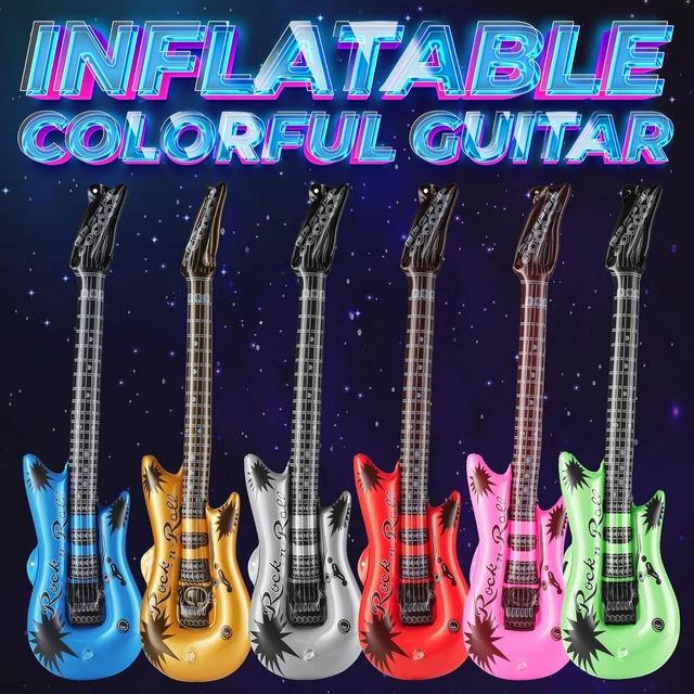Alt view image 12 of 14 - Inflatable Guitars With Strap - (pack Of 12) 36-inch Colorful Blow Up Guitar, Party Favors, DJ-props, Photo-booth, Birthdays, Rock Star, Rock And Roll Party Decorations, 80s 90s Party Supplies