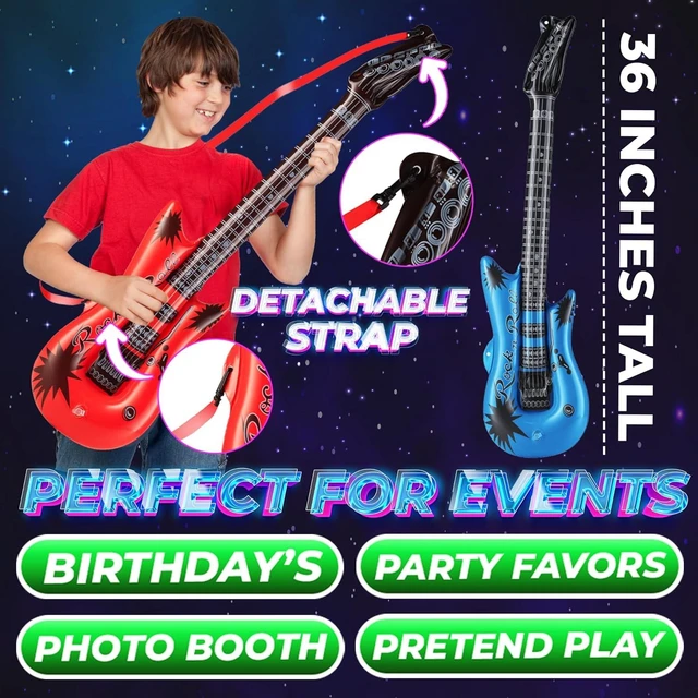 Alt view image 11 of 14 - Inflatable Guitars With Strap - (pack Of 12) 36-inch Colorful Blow Up Guitar, Party Favors, DJ-props, Photo-booth, Birthdays, Rock Star, Rock And Roll Party Decorations, 80s 90s Party Supplies