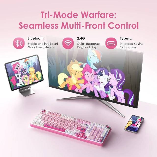 Alt view image 12 of 14 - My Little Pony Wireless Mechanical Keyboard - 101 Keys RGB Gaming Keyboard with Custom Linear Switches, Hot-Swap & Knob Control, Triple Connection (BT5.0/USB-C/2.4GHz), Ergonomic for Work & Gaming