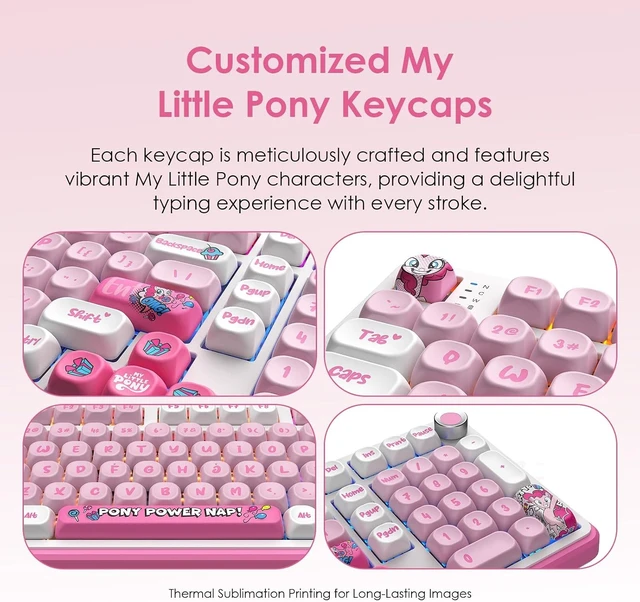 Alt view image 10 of 14 - My Little Pony Wireless Mechanical Keyboard - 101 Keys RGB Gaming Keyboard with Custom Linear Switches, Hot-Swap & Knob Control, Triple Connection (BT5.0/USB-C/2.4GHz), Ergonomic for Work & Gaming