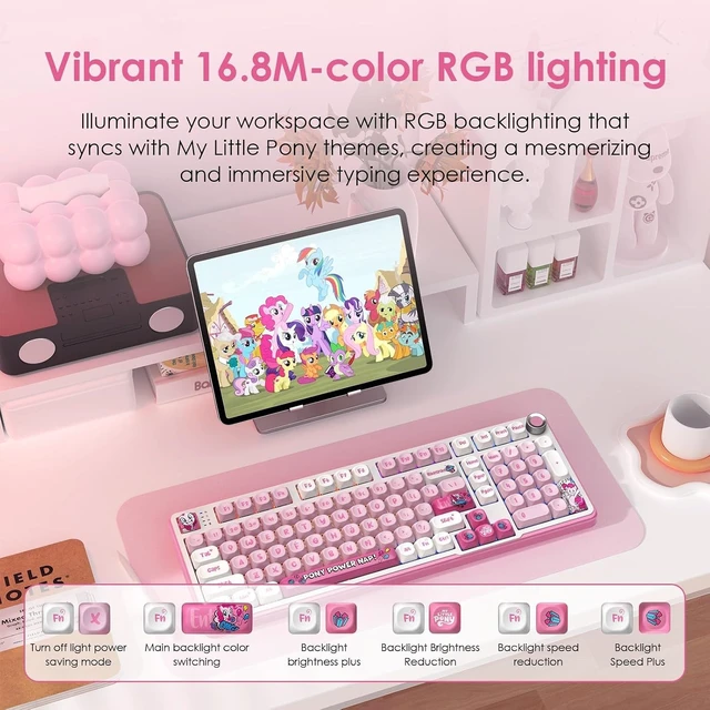 Alt view image 11 of 14 - My Little Pony Wireless Mechanical Keyboard - 101 Keys RGB Gaming Keyboard with Custom Linear Switches, Hot-Swap & Knob Control, Triple Connection (BT5.0/USB-C/2.4GHz), Ergonomic for Work & Gaming