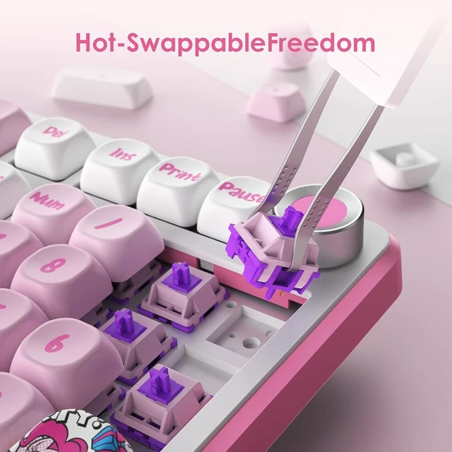 Alt view image 13 of 14 - My Little Pony Wireless Mechanical Keyboard - 101 Keys RGB Gaming Keyboard with Custom Linear Switches, Hot-Swap & Knob Control, Triple Connection (BT5.0/USB-C/2.4GHz), Ergonomic for Work & Gaming