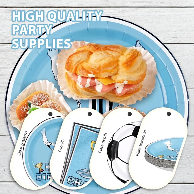 Alt view image 13 of 14 - 96Pcs Blue Soccer Birthday Party Supplies Blue Soccer Star Plates and Napkins Football Champion Themed Tableware Set for Sports Fans Football Theme Birthday Party SuppliesServes 24