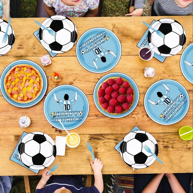 Alt view image 14 of 14 - 96Pcs Blue Soccer Birthday Party Supplies Blue Soccer Star Plates and Napkins Football Champion Themed Tableware Set for Sports Fans Football Theme Birthday Party SuppliesServes 24