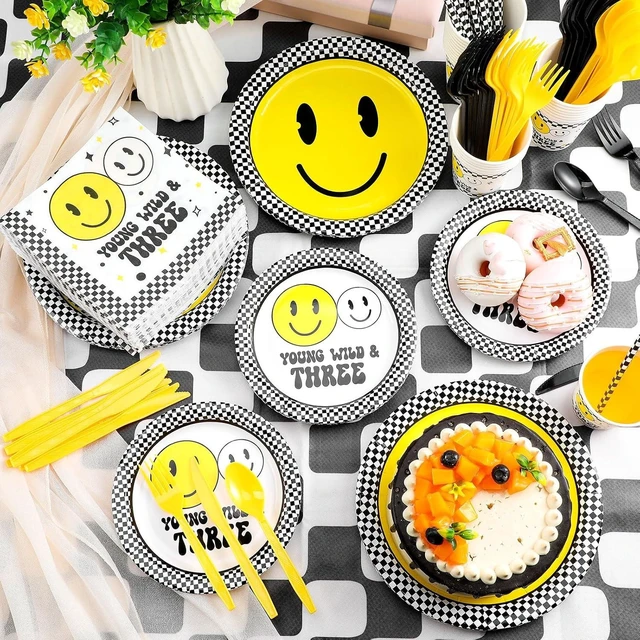 Alt view image 8 of 12 - SiliFine 344 Pcs Birthday Decorations Birthday Party Supplies Serve 24, Paper Plates Cups Napkins Knife Fork Spoon Straw Tableware for 2nd 3rd
