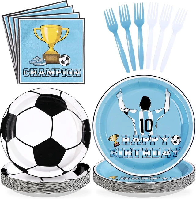 Alt view image 8 of 14 - 96Pcs Blue Soccer Birthday Party Supplies Blue Soccer Star Plates and Napkins Football Champion Themed Tableware Set for Sports Fans Football Theme Birthday Party SuppliesServes 24