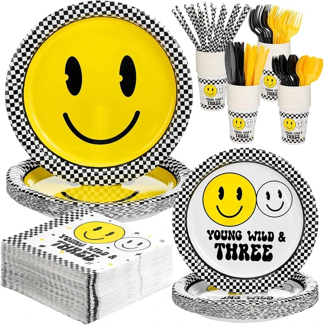 Alt view image 7 of 12 - SiliFine 344 Pcs Birthday Decorations Birthday Party Supplies Serve 24, Paper Plates Cups Napkins Knife Fork Spoon Straw Tableware for 2nd 3rd