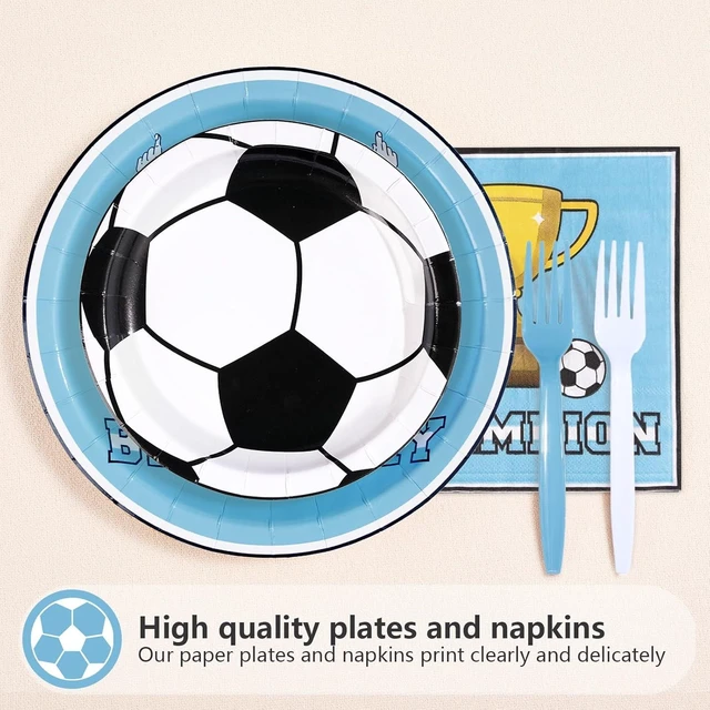 Alt view image 10 of 14 - 96Pcs Blue Soccer Birthday Party Supplies Blue Soccer Star Plates and Napkins Football Champion Themed Tableware Set for Sports Fans Football Theme Birthday Party SuppliesServes 24