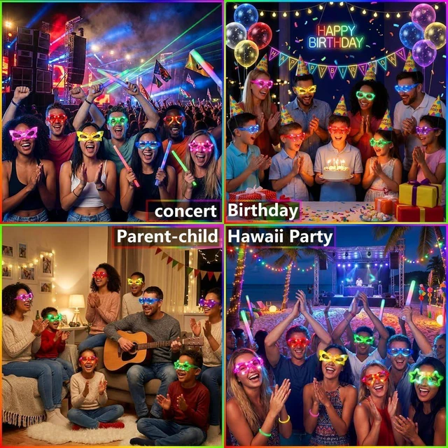 Alt view image 11 of 14 - 24 Packs LED Glasses for kids Glow in the dark Party Supplies ,6 LED 6 Shapes Light up Party Glasses Flashing Glow Party Favor Toys Bulk for Kids Adults Birthday Party Favor Halloween Holiday