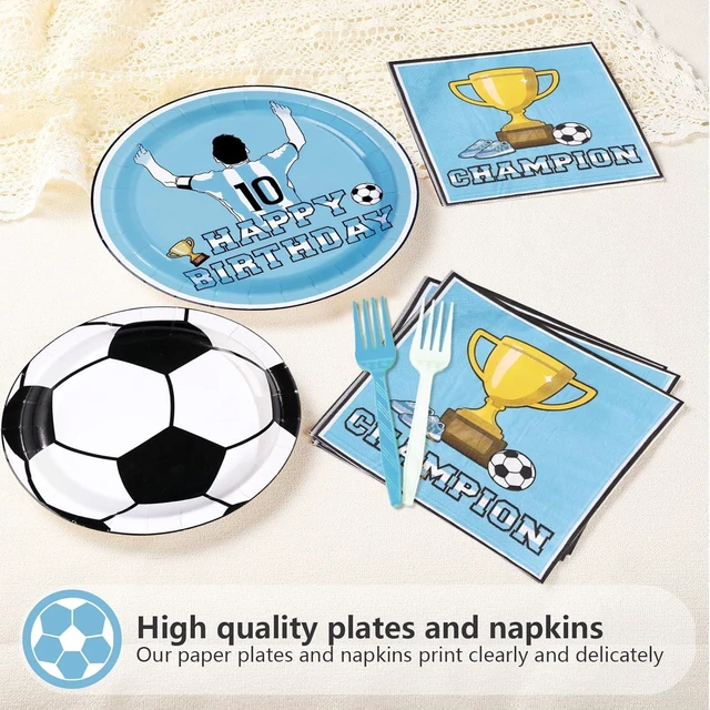 Alt view image 11 of 14 - 96Pcs Blue Soccer Birthday Party Supplies Blue Soccer Star Plates and Napkins Football Champion Themed Tableware Set for Sports Fans Football Theme Birthday Party SuppliesServes 24