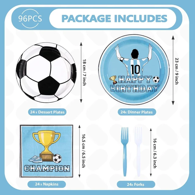 Alt view image 9 of 14 - 96Pcs Blue Soccer Birthday Party Supplies Blue Soccer Star Plates and Napkins Football Champion Themed Tableware Set for Sports Fans Football Theme Birthday Party SuppliesServes 24