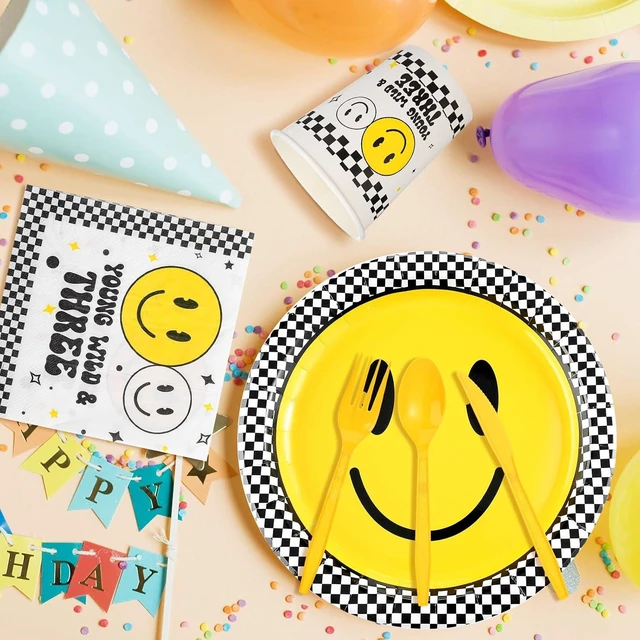 Alt view image 11 of 12 - SiliFine 344 Pcs Birthday Decorations Birthday Party Supplies Serve 24, Paper Plates Cups Napkins Knife Fork Spoon Straw Tableware for 2nd 3rd