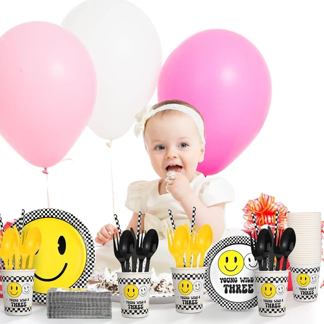 Alt view image 12 of 12 - SiliFine 344 Pcs Birthday Decorations Birthday Party Supplies Serve 24, Paper Plates Cups Napkins Knife Fork Spoon Straw Tableware for 2nd 3rd