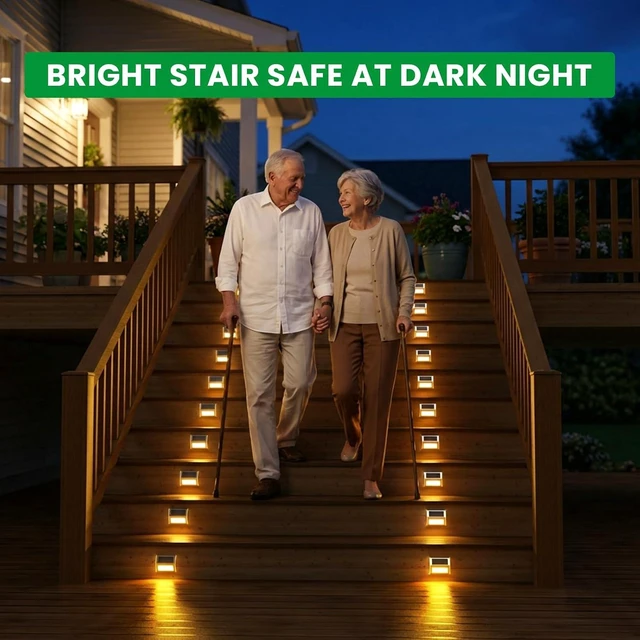 Alt view image 9 of 14 - JSOT 12 Pack Solar Lights Outdoor Waterproof for Stairs - Solar Deck Lights Stainless Steel Step Fence Patio Post Wall Lamp for Garden Pathway Walkway LED Decor Light(Warm Light)