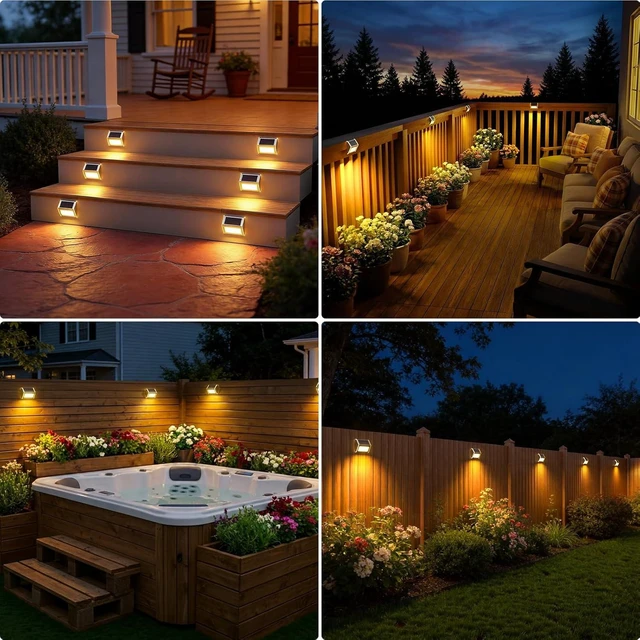 Alt view image 10 of 14 - JSOT 12 Pack Solar Lights Outdoor Waterproof for Stairs - Solar Deck Lights Stainless Steel Step Fence Patio Post Wall Lamp for Garden Pathway Walkway LED Decor Light(Warm Light)