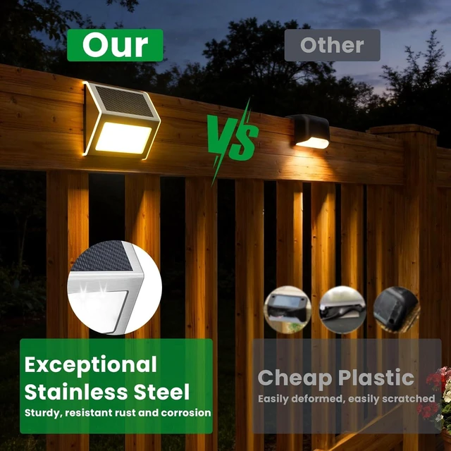 Alt view image 11 of 14 - JSOT 12 Pack Solar Lights Outdoor Waterproof for Stairs - Solar Deck Lights Stainless Steel Step Fence Patio Post Wall Lamp for Garden Pathway Walkway LED Decor Light(Warm Light)