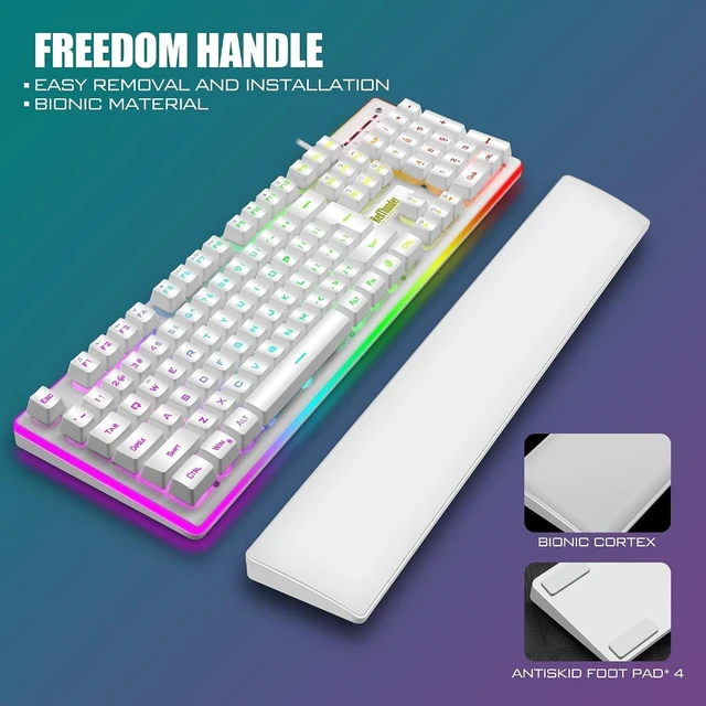 Alt view image 11 of 14 - RedThunder K10 Wired Gaming Keyboard and Mouse and Wrist Rest Combo, RGB Backlit, Mechanical Feel Anti-ghosting Keyboard + 7D 7200 DPI Mice+Soft Leather Wrist Rest 3 in 1 PC Gamer Accessories(White)