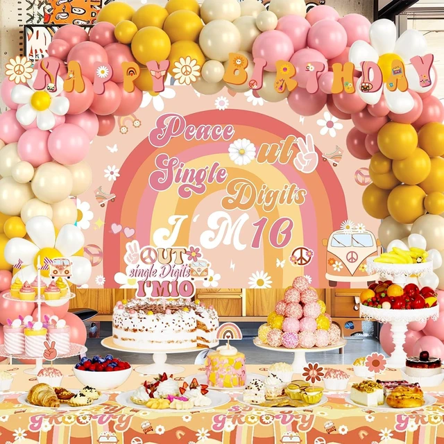 Alt view image 14 of 14 - Party Inspo Peace Out Single Digits Party Décor, 10th Birthday Decorations for Girl, Groovy Im 10 Backdrop Banner Cake Topper Number 10 Foil Balloon for Boho Ten is a Vibe Birthday Party