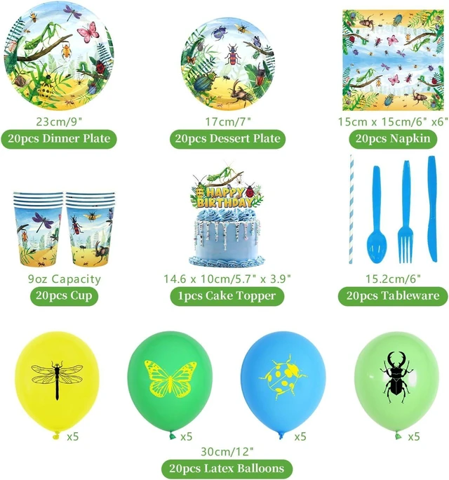 Alt view image 9 of 14 - Bugs Birthday Party Decorations - Insect Party Supplies, Plates Cups Napkins Tablecloth Cutlery Happy Birthday Banner Balloon Cake Toppers for Class Office Garden Reptile Baby Shower