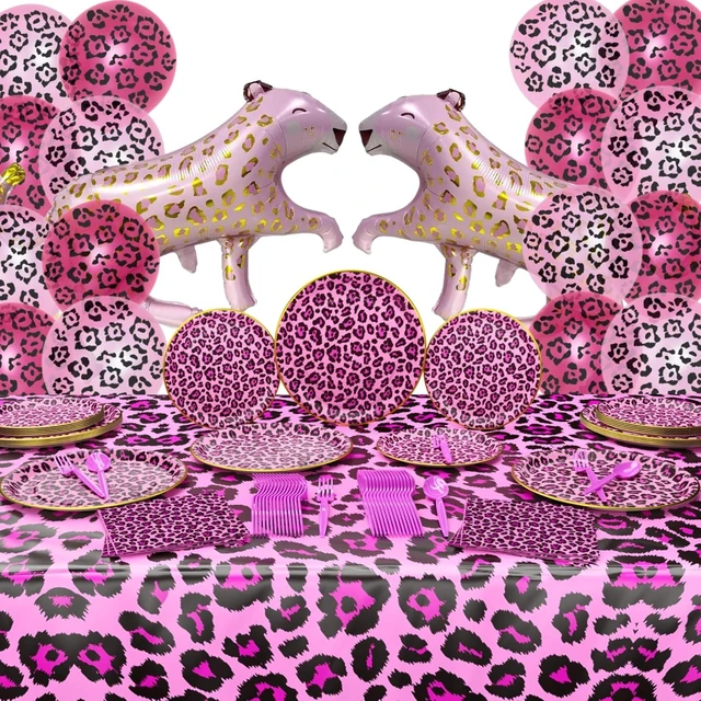 Alt view image 7 of 12 - Pink Leopard Deluxe Party Supplies Pack (124 Pieces for 16 Guests) - Cheetah Party Decorations, Two Wild Birthday for Girls - Blue Orchards
