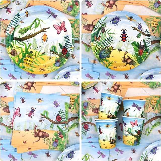 Alt view image 11 of 14 - Bugs Birthday Party Decorations - Insect Party Supplies, Plates Cups Napkins Tablecloth Cutlery Happy Birthday Banner Balloon Cake Toppers for Class Office Garden Reptile Baby Shower
