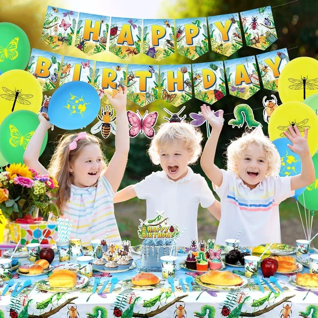 Alt view image 13 of 14 - Bugs Birthday Party Decorations - Insect Party Supplies, Plates Cups Napkins Tablecloth Cutlery Happy Birthday Banner Balloon Cake Toppers for Class Office Garden Reptile Baby Shower
