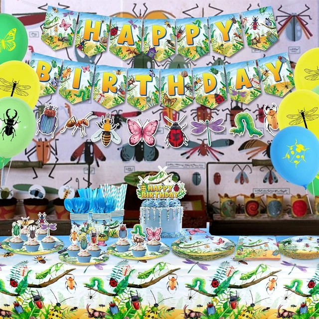 Alt view image 14 of 14 - Bugs Birthday Party Decorations - Insect Party Supplies, Plates Cups Napkins Tablecloth Cutlery Happy Birthday Banner Balloon Cake Toppers for Class Office Garden Reptile Baby Shower