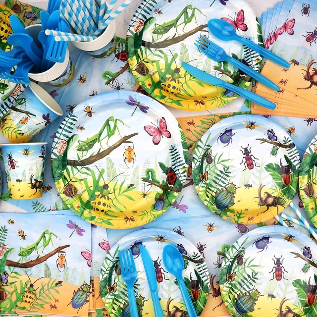 Alt view image 12 of 14 - Bugs Birthday Party Decorations - Insect Party Supplies, Plates Cups Napkins Tablecloth Cutlery Happy Birthday Banner Balloon Cake Toppers for Class Office Garden Reptile Baby Shower