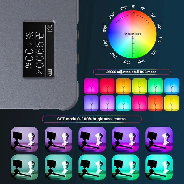 Alt view image 9 of 14 - P96L RGB Video Light by SmallRig, Portable Metal LED Camera Light, 2500-8000K, 21 Effects, CRI 96+, OLED Display, Photo and Video Lighting, Long Battery Life, Fits Phone and Camera