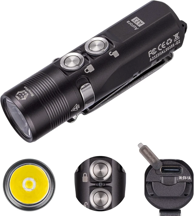 Alt view image 6 of 10 - RovyVon A23 G2 1000 lumens USB-C Rechargeable EDC Flashlight, 6500K Cool White 850mAh LED Pocket Flashlight Keychain, with Magnetic Pocket Clip for EDC Carry, Camping and Hiking (Gunmetal)