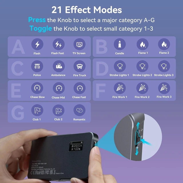 Alt view image 12 of 14 - P96L RGB Video Light by SmallRig, Portable Metal LED Camera Light, 2500-8000K, 21 Effects, CRI 96+, OLED Display, Photo and Video Lighting, Long Battery Life, Fits Phone and Camera