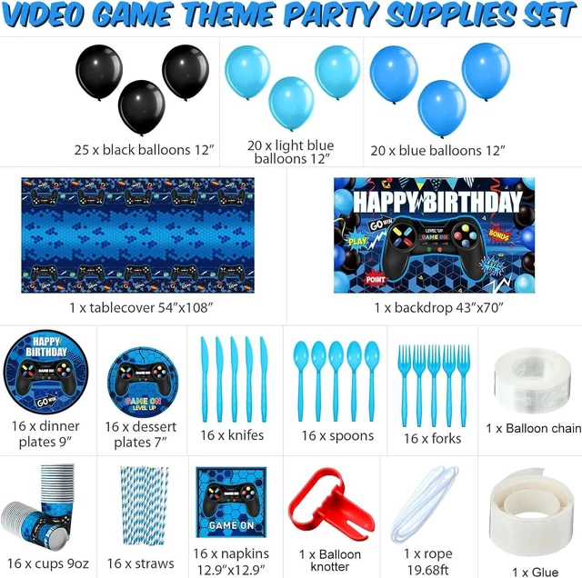 Alt view image 9 of 14 - Tatuo 152 Pieces Video Game Birthday Party Supplies Gamer Party Table Cover Happy Birthday Backdrop Banner Tableware Balloons Sets for Boys Men Theme Party Decoration