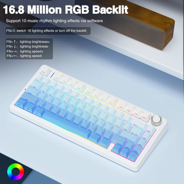 Alt view image 13 of 14 - AULA F75 Pro Wireless Mechanical Keyboard,75% Hot Swappable Custom Keyboard,RGB Backlit,Pre-lubed Linear Switches,Side Printed PBT Keycaps Mechanical Gaming Keyboards,Gradient Blue