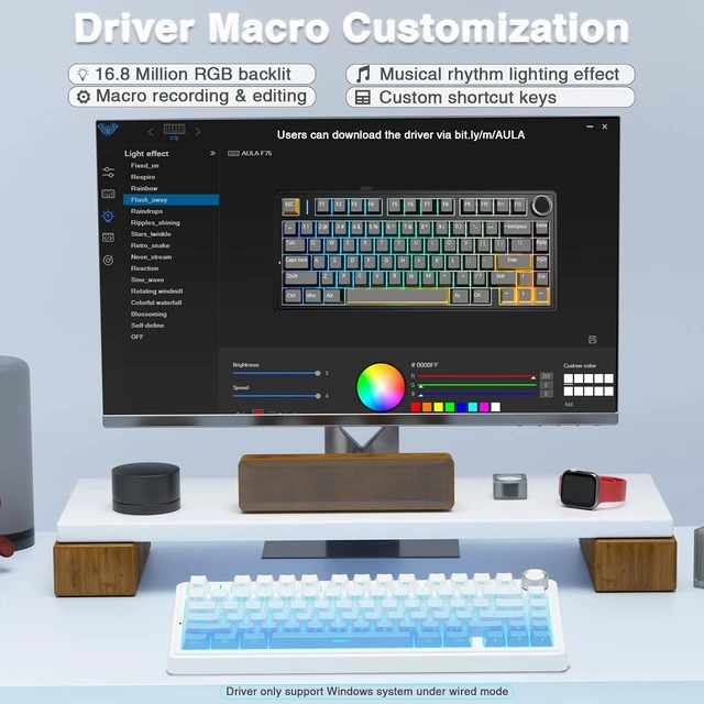 Alt view image 14 of 14 - AULA F75 Pro Wireless Mechanical Keyboard,75% Hot Swappable Custom Keyboard,RGB Backlit,Pre-lubed Linear Switches,Side Printed PBT Keycaps Mechanical Gaming Keyboards,Gradient Blue